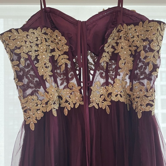Strapless Burgundy Corset Dress - Picture 2 of 4